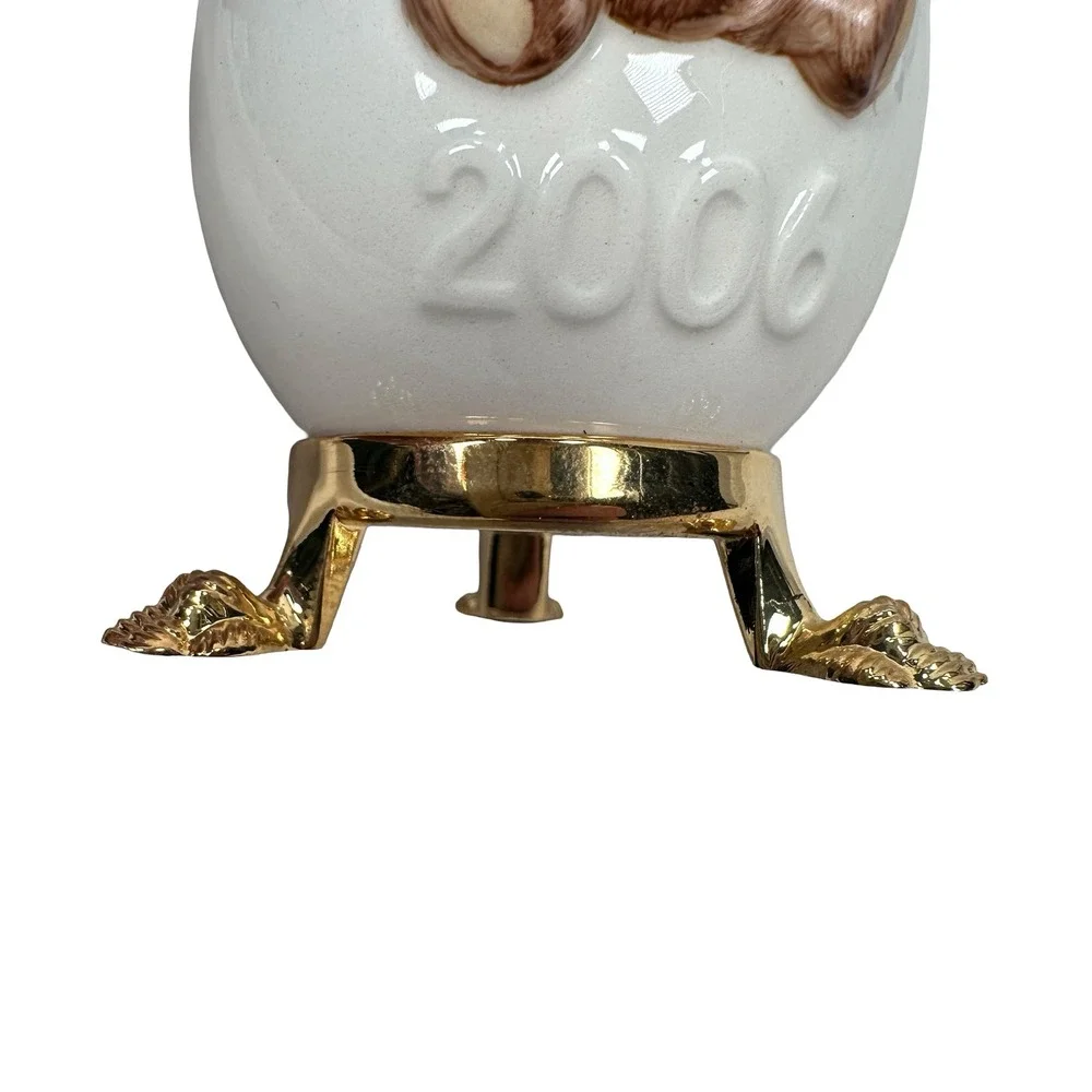 Goebel 2006 Porcelain Teddy Bear‎ Egg Figurine with Gold Tone Stand Germany